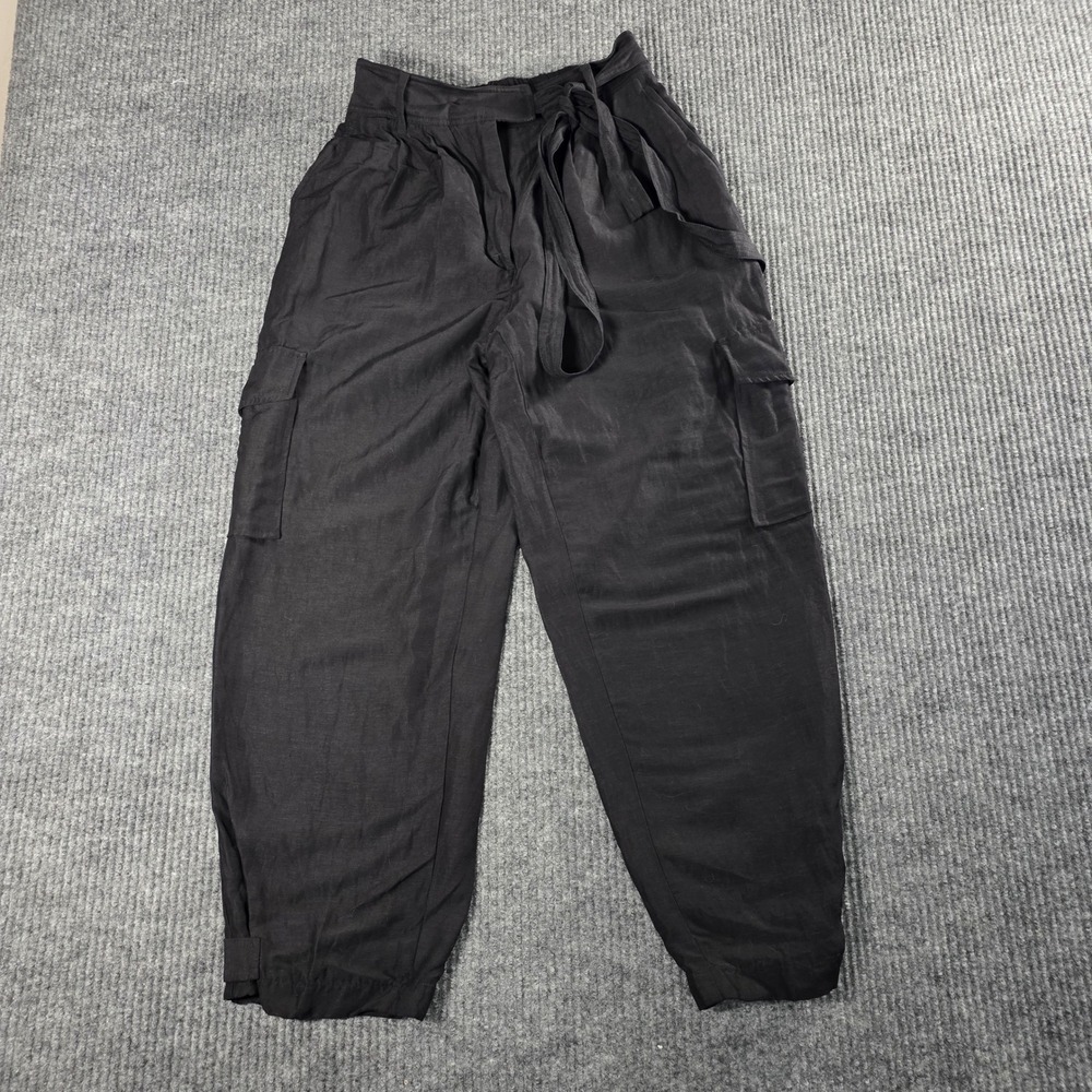 Wilfred Aritzia‎ Black High Waisted Cargo Pants Paperbag Waist Tie Belt Size 4